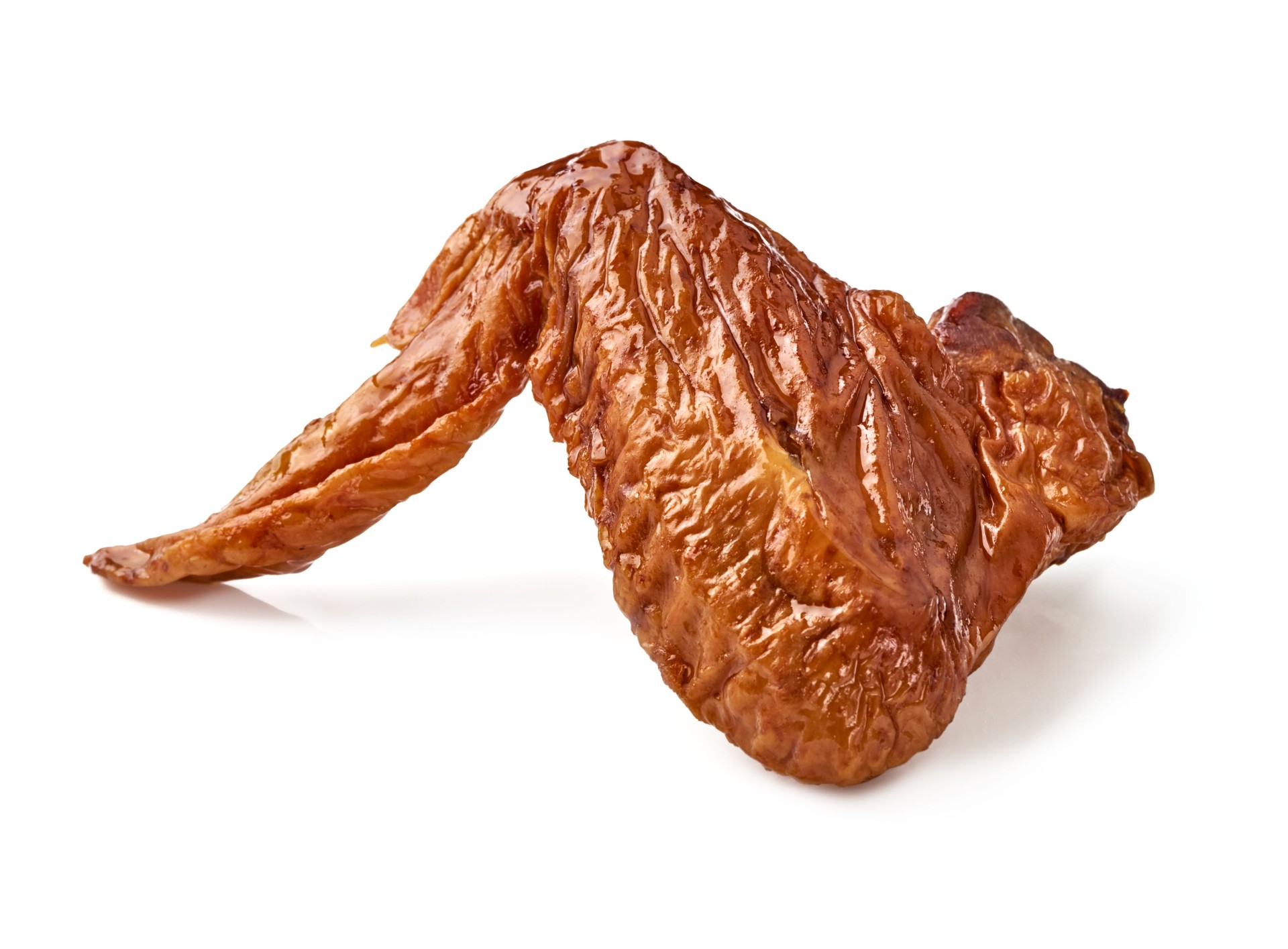 Smoked chicken wing isolated over white background.